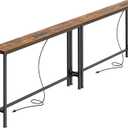 SUPERJARE 78.8 inch Narrow Console Table with Outlet, Sofa Tables, Behind Couch Table, Long Entryway Tables with Charging Station, for Living Room, Rustic Brown
