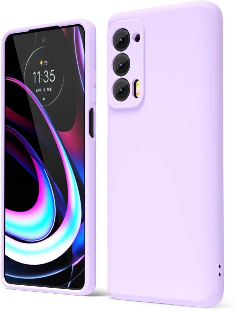 Oakxco for Motorola Moto Edge 2021/Edge 2021 5G UW Phone Case Liquid Silicone, Thin Slim Soft Rubber Gel TPU Plain Simple Cover for Women, Matte Solid Color, Lilac Light Purple Lavender