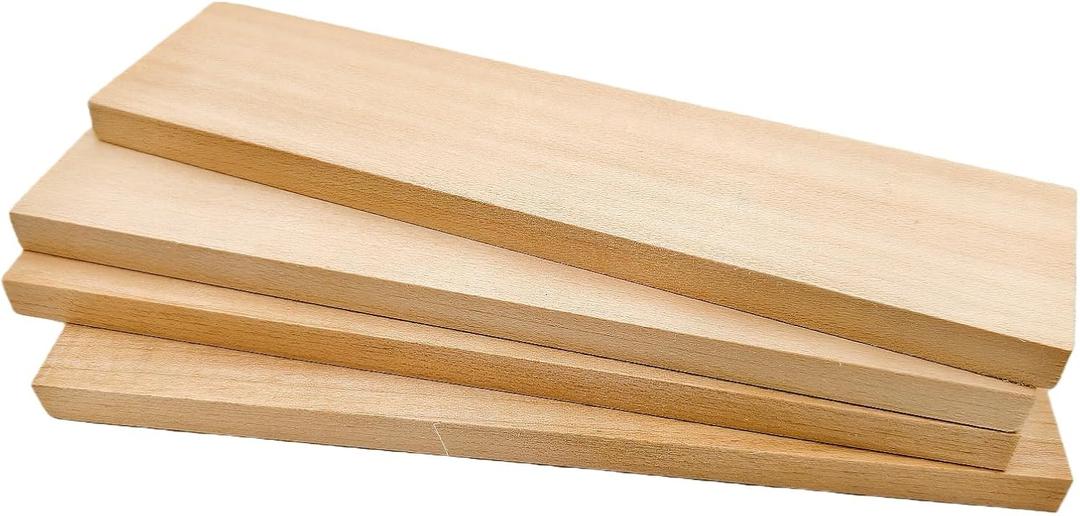 4PCS Unfinished Basswood Blocks for Crafts, Wood Craft Panels for Art, Engraving, Painting, DIY Projects, Chip Carving, Fretwork (7.87 x 1.96 x 0.39 in)