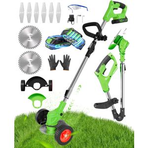 Cordless Weed Wacker, 2-in-1 stringless Weed Wacker, Foldable 2.0Ah Battery Powered Weed Trimmer Stringless Grass Trimmer/Edger Lawn Tool for Yard Lawns Garden
