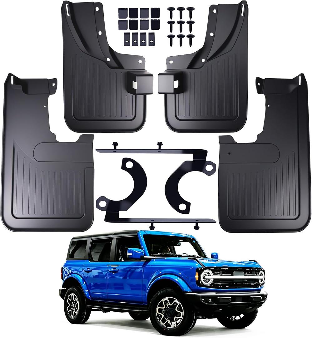 Mud Flaps for 2021-2026 Ford Bronco 2 Door 4 Door,No Drill Splash Guards Front and Rear for Bronco Accessories,Heavy Duty Molded Mudguards with Hardware,4Pcs(Not for Bronco Sport)