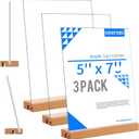 Smarpau 5x7 Acrylic Sign Holder with Wood Base, 3 Pack L/T Shape 2 in 1 Table Sign Stand Vertical or Slant Back Display, Photo Picture Frame, Menu Holder for Restaurant, Office, Store, Wedding