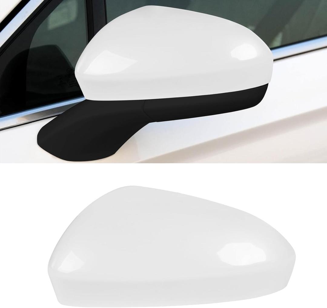 Compatible with Ford Fusion Side Mirror Cover Cap 2013 2014 2015 2016 2017 2018 2019 2020, Driver Side Mirror Caps Replacement W/O Light, Clip-on Replace for FS7Z-17683-B Pearl White - Left
