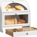 BMOSU Bread Box for Kitchen Countertop Corner Bread Box Bamboo Extra Large Double Layer Bread Storage Bin with Silverware Drawer Organizer (Transparent Door)