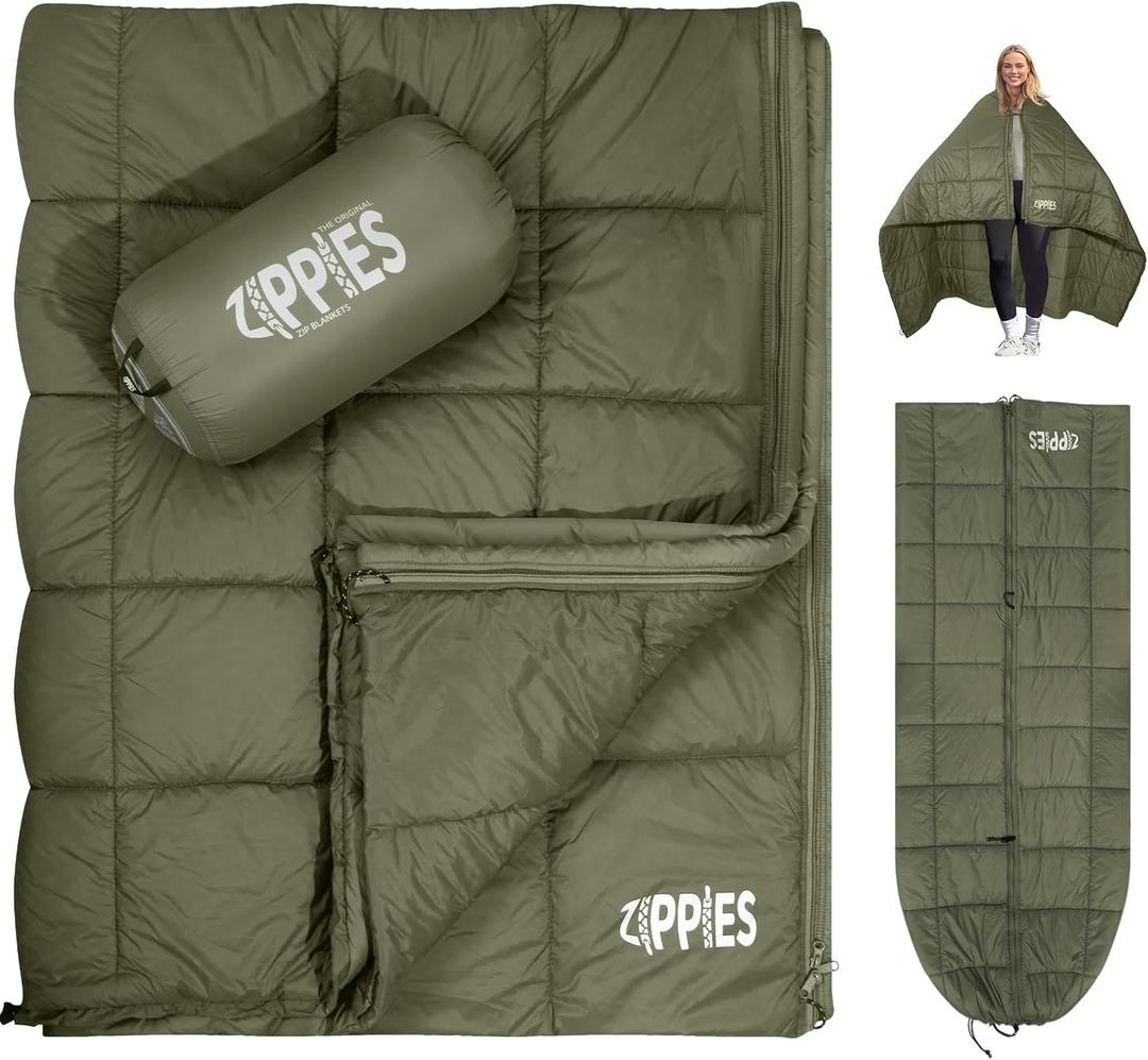 3M Thinsulate Insulation Puffy Camping Blanket for Cold Weather, Queen Size Warm Camping Quilt with Zipper, Waterproof Outdoor Sleeping Bag for Hammock, Cozy & Versatile Gift for Men and Women (Olive)