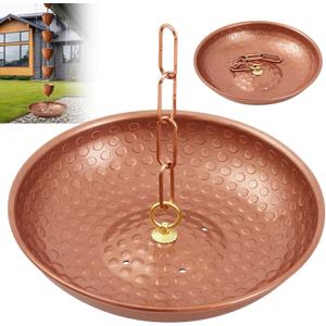 Shimeyao 11 Inch Brass-finished Rain Chain Basin - Aluminum Alloy Rain Basin Catcher with Drainage Holes & 20cm Chain Garden Decor