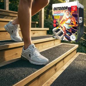 Outdoor Stair Treads - Non Slip 30" x 6" - 12-Pack Weather Resistant Exterior Grip Tape - Anti Skid Strips - Waterproof 80-Grit Adhesive Treads (Black)