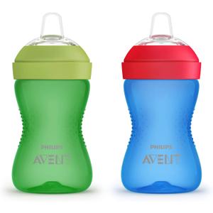 Philips Avent My Grippy Spout Sippy Cup with Soft Spout and LeakProof Design, Blue/Green, 10oz, 2pk, SCF801/21