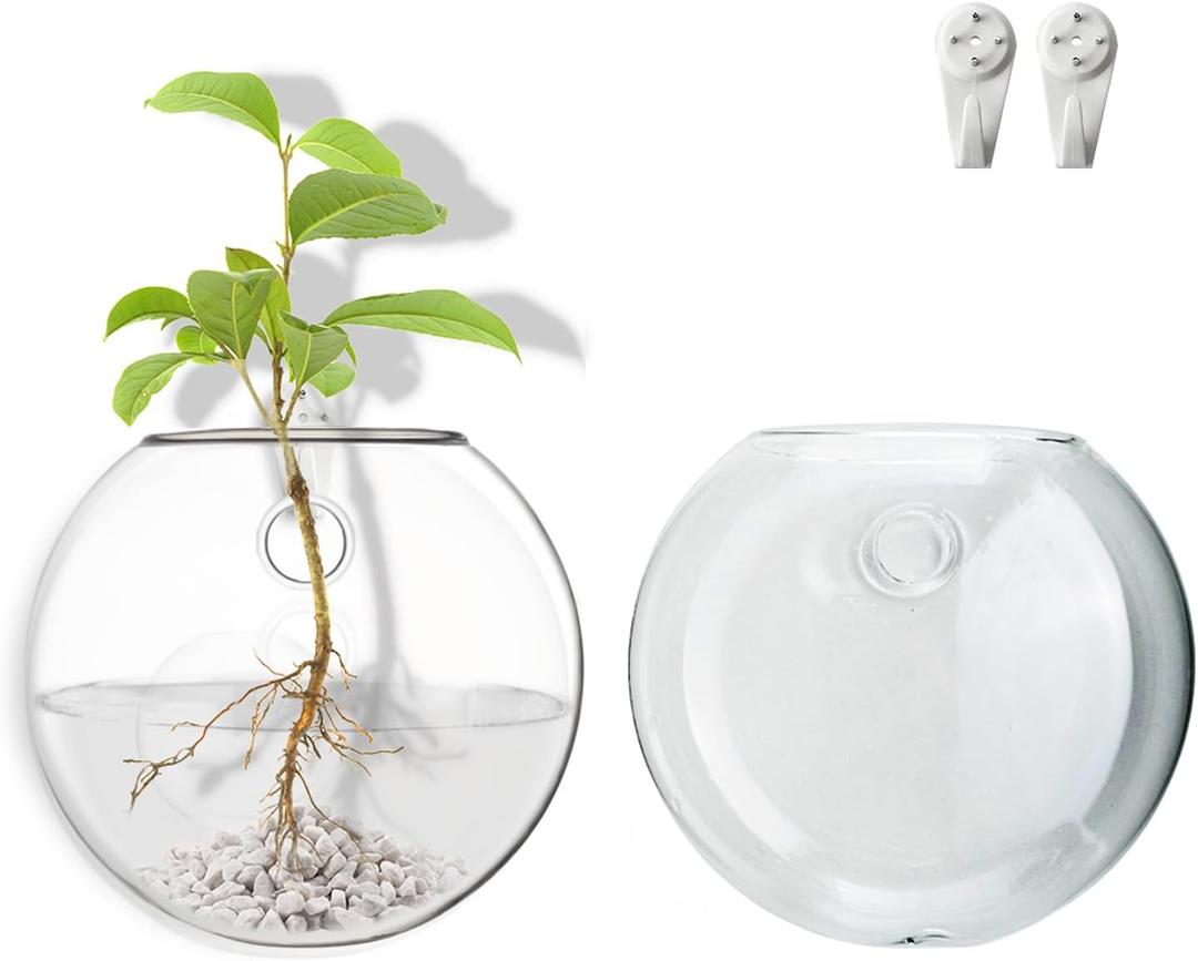 Wangsdjy Wall Mount Plant Propagation Station - Clear Hydroponic Glass Vase, Oblate Planter for Indoor Plants | Perfect for Home, Office, Bathroom Decor | Gift for Plant Lovers (2)