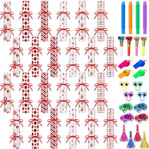 Syhood 24 Pack Christmas No Snap Party Table Favors with Prizes Christmas No Snap Crackers with 24 Pcs Little DIY Xmas Crackers Holiday Table Favors Set for Party(Red Style)