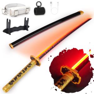 RENGENG Light Up Sword, 40 Inches Rechargeable Plastic Replica with Belt & Stand, Sword with Original Texture (Tsugikuni Yoriichi)