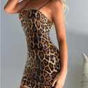 SOLY HUX Women's Leopard Print Sequin Cami Bodycon Mini Dress Party Club Dresses Multicoloured Leopard Medium (M)