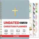 SUNEE Christian Planner - Undated 12 Month Bible Journal and Prayer Planner A5 Spiral Bound, Monthly & Weekly Christian Organizer Gifts for Women Men (Grey Blue)
