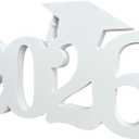 Class of 2026 Decorations Wood Centerpieces 13x7inch Double-sided Hollow Design White Graduation Party Table Decorations for Home Office Class of 2026 Tabletopper
