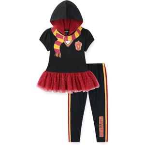 Harry Potter Girls Cosplay Hooded Shirt and Legging Pants Set for Big Kids, 8 (Black)