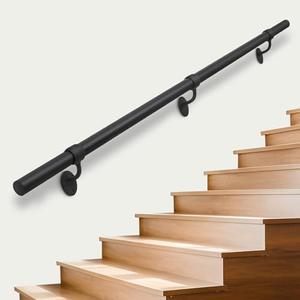 SDNBHT Stair Railing Indoor Metal Hand Rails for Indoor Stairs 1.5" Pipe Aluminum Wall Mounted Outdoor Handrail for Steps Black Industrial Handrail for Stairs 8ft