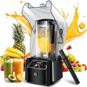 WantJoin Professional Commercial Blender With Shield Quiet Sound Enclosure 2200W Industries Strong and Quiet Professional-Grade Power, Self-Cleaning, Black