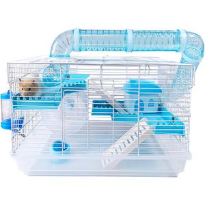 Tfwadmx Dwarf Hamster Cage Small Hamster Habitat Mouse Home Small Animal Cage with Tube Exercise Wheel Hut Rat Habitat for Gerbils Mice 18.5x11.8x11.8 Transparent/Blue