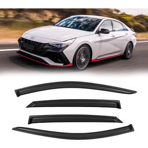 Rain Guards for 2021-2024 Hyundai Elantra, Out-Channel Window Visor Shields Vent Shade Deflector Wind Dark Smoke for 21-24 Elantra 2022 2023, Tape-On Outside-Mount, 4PCS