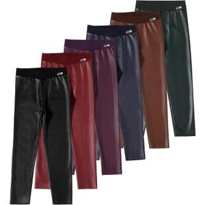 6 Pack Girls Leggings Faux Leather Legging for Girls High Waisted Stretch Pants Kids PU Leather Pants Tight (4-5T, Multicolor)