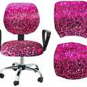Computer Office Chair Seat Cover, Soft Stretch Universal Desk Rotating Chair Slipcover, Removable Washable Chair Protector Cover - Hot Pink Glitter Sparkle with Black Pink Glitter Leopard