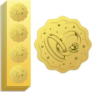 Peacoblue Gold Foil Stickers Seals Embossed 2 Inch 100Pcs Wedding Rings, Self Adhesive Gold Stickers for Wedding Invitation, Wedding Anniversary Valentines Day Gift Decor, Envelope Seals