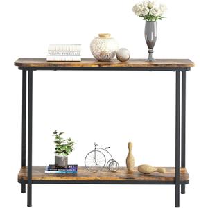 Arbuxzuy 35.4" Industrial Console Table 2 Tier Narrow Sofa Table with Shelves,Behind Couch Table Small Entry Way Tables for Livingroom,Bedroom,Entrance Foyer Table for Hallway,Office,Balck&Brown