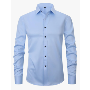 corfty Men Long Sleeve Dress Shirt - Regular Fit Stretch Free-Wrinkle Button Down Shirt S, Light Blue