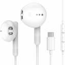 USB C Headphones for iPhone 17 16 15 Pro Max Plus iPad Pro USB C Earphones with Microphone Volume Control USB C Wired Earbuds USB Type C Earphone for Google Pixel 8 Samsung S25 S24 S23 S22 S21 S20 A55 (White)