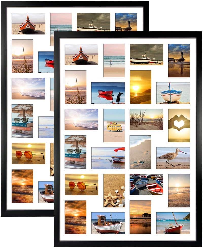 HORLIMER 2 Pack 4x6 Picture Frames Collage with 24 Openings, Multi Photo Frame for Wall Hanging, Black