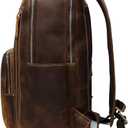 LANNSYNE Men's Vintage Full Grain Leather Backpack for 16" Laptop Travel Hiking Camping Rucksack, Large