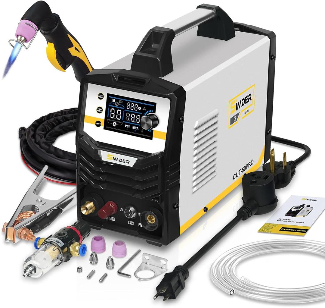 SSIMDER Plasma Cutter, 50 Amp Non-Touch Pilot Arc 110V/220V Plasma Cutter Machine, Large LED Display and 2T/4T, 3/4 inch Maximum Cut, IGBT Inverter Cutter for Repair, Metal Fabrication, Beginner, DIY