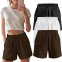 Neer 3 Pack Women's High Waist Sweat Shorts | Casual, Summer, Athletic, Adjustable, Shockcord, Lounge, Pockets (L)
