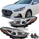 Headlights Assembly for 2018 2019 Hyundai Sonata Halogen Headlamp w/Bulbs, Passenger & Driver Side Head Lamps, 1 Pair, OEM# 92101-C2500, 92102-C2500