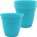 The HC Companies 8 Inch Eclipse Round Planter Pots with Drainage Holes & Attached Saucer, Lightweight UV-Resistant Plastic Indoor & Outdoor Planters, 4-Pack Flower Pots for Garden & Home Decor, Teal