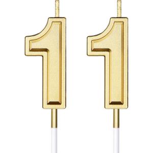 11th Birthday Candles Cake Number Candles Happy Birthday Cake Candles Topper Decoration for Birthday Wedding Anniversary Celebration Favor, 3.54 Inches Total Length(Gold)