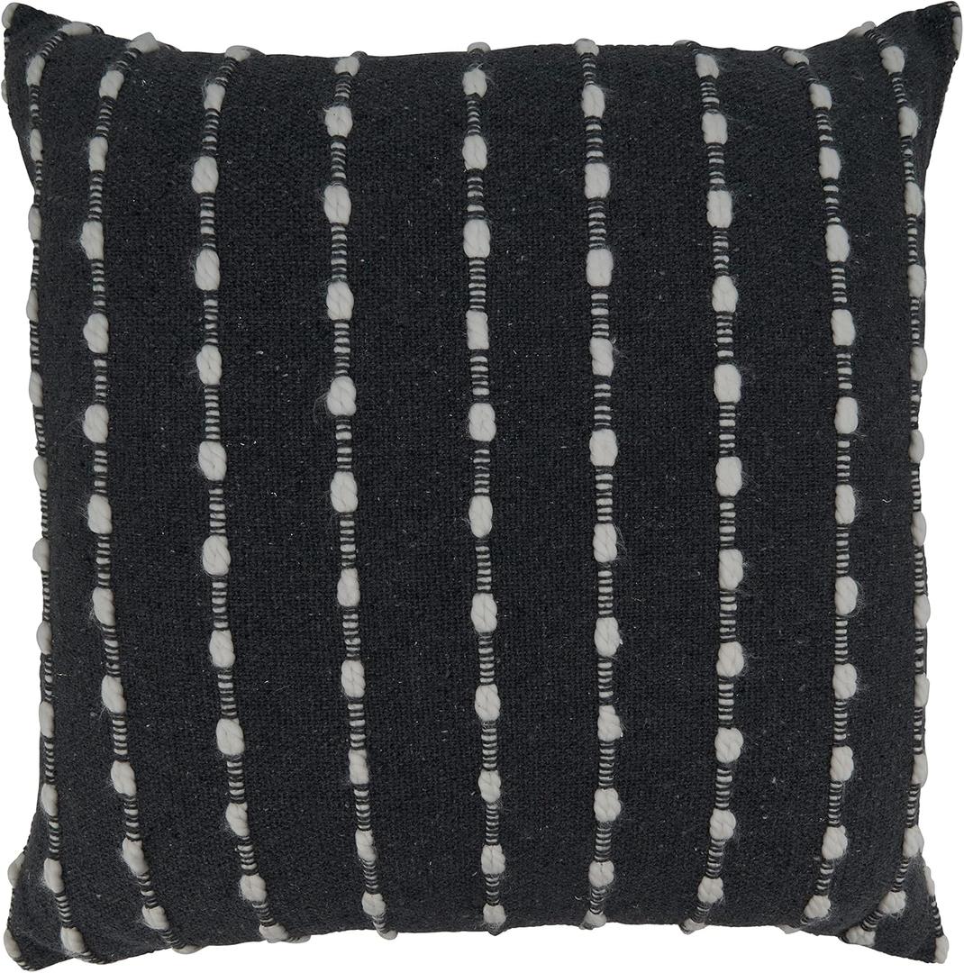 SARO LIFESTYLE Chunky Striped Throw Pillow with Down Filling, Black, 22"