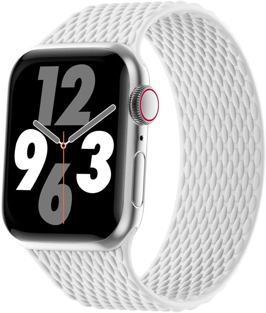 Silicone Braided Solo Loop Compatible with Apple Watch Band 38mm 40mm 41mm 42mm 44mm 45mm 46mm 49mm, Stretchy Elastic Sport Strap Compatible for iWatch Series 10/9/8/7/6/5/4/3/2/1/SE/Ultra/Ultra 2 (White)
