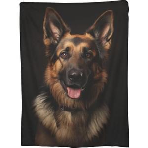German Shepherd Plush Blanket for Boys & Girls, Super Soft Dog Lovers Gift, Animal Theme Pet Blanket for Bed & Sofa, Valentine's Day Decor, 80x60 inch