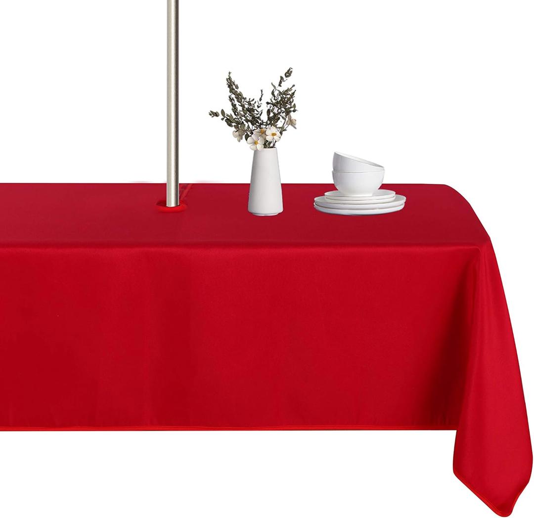 LUSHVIDA Rectangle Outdoor Tablecloth with Umbrella Hole and Zipper, 60x102 Inch Red, Washable Waterproof Table Cloth Spill Proof Wrinkle Free Table Cover for Patio Spring Summer Picnic BBQS