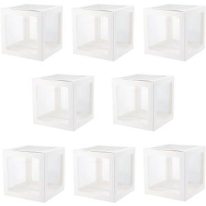 SEUNMUK 8 Pack White Decoration Balloon Boxes, Birthday White Party Decoration Boxe, Transparent DIY Balloon Boxes with 52 Letter for Theme Party Decor