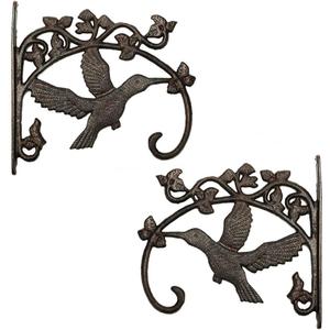 Sungmor Cast Iron Plant Hanger Wall Hooks, Heavy Duty Hanging Basket Brackets, Hummingbird Shape & 10.4 inch & 2PC Brown, Decorative Wall Hangers for Planters Lanterns Bird Feeders Houses Wind Chimes