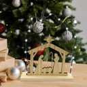 Wooden Nativity Scene Sets with LED Lights - Stable Nativity Set of Figurines Christmas Indoor Holy Family Figurines Table Sign Religious Party Mantle Fireplace Home Jesus Office Desk Decor