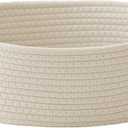 JMvicyroam Woven Basket,Small Rope Storage Bin with Handles & Ribbon Bag, Organizer for Shelves Closets,Gift Basket Empty for Birthday,Books,Dog Toys, White (1 Pack)