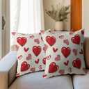 2 x Valentines Day Pillow Covers 18x18 Set of 2 Beige Red Heart Throw Pillow Covers Love Pillowcase Linen Decoration Farmhouse Holiday Cozy Soft Cushion Case Couch for Indoor Outdoor Home Decor