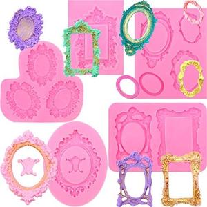 Patelai 5 Pcs Photo Frame Silicone Molds for Chocolate Vintage Picture Frames Fondant Sugar Mold for Cake Decorating Cupcake Topper Chocolate Candy Polymer Clay Butter Cookies Resin
