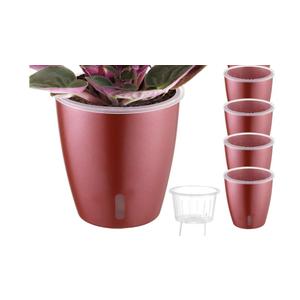 Self Watering Pots for Indoor Plants, 4-Pack 5'' Self Watering Planter with Drainage Holes, Small African Violet Pots with Water Indicator, Clear Wick Orchid Pot, Rose Gold