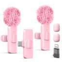 Wireless Lavalier Lapel Microphone for iPhone, iPad, mini Video Recording Mic for Interview Video Podcast Vlog YouTube & Livestream, Noise Reduction, Plug & Play (Pink Type C & Lightning Port)