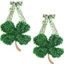 2PCS St. Patrick's Day Shamrock Wreath,St. Patricks Day Decorations,Irish Lucky Green Shamrock Spring Hanging Decor for Front Door,Walls Mantel, Outdoor,Indoor