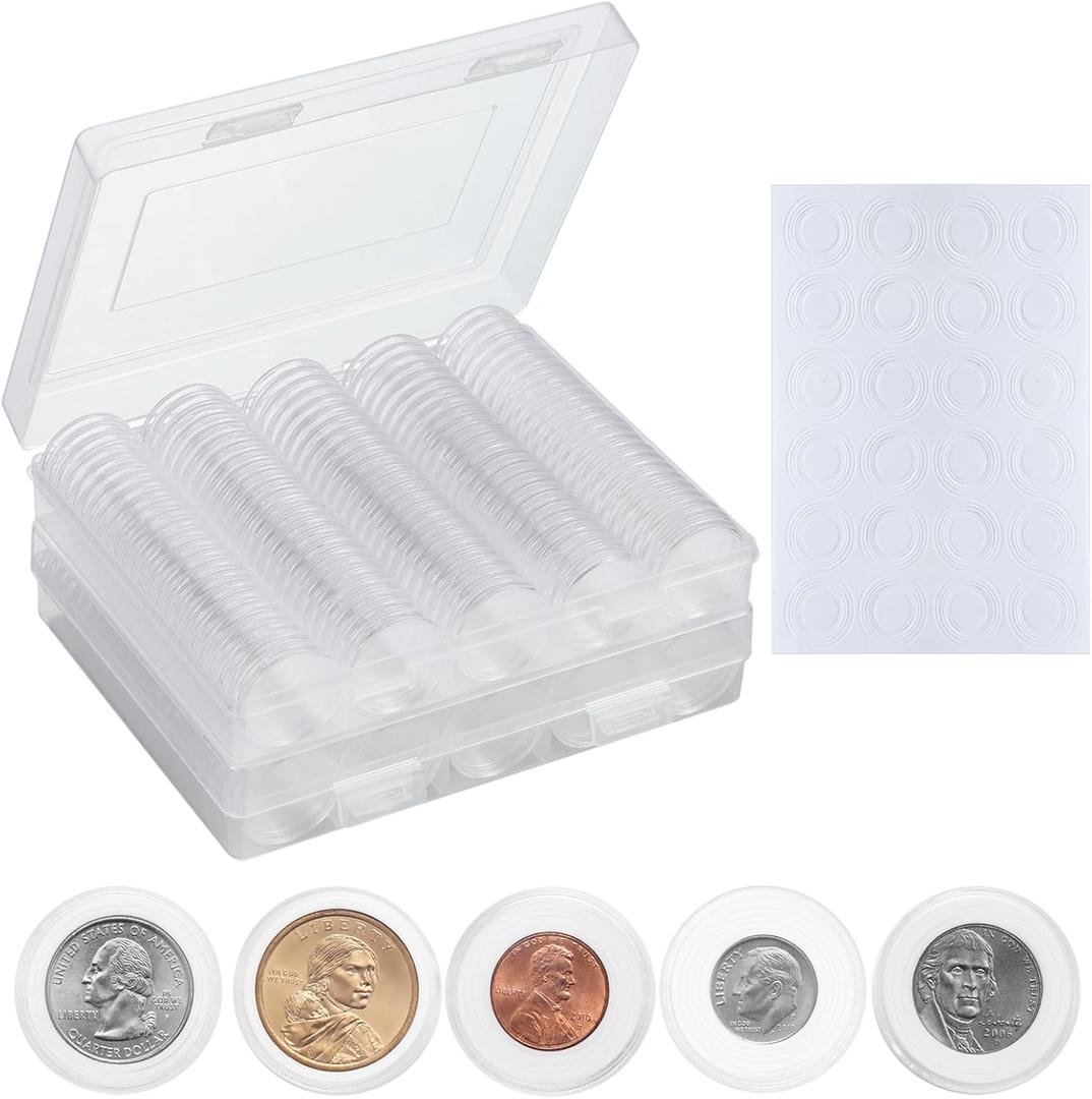 240 PCS 30mm Plastic Coin Capsule Holder, 5 Sizes Protect Gasket Coin Case for Collectors, Round Coin Collecting Supplies with Storage Box